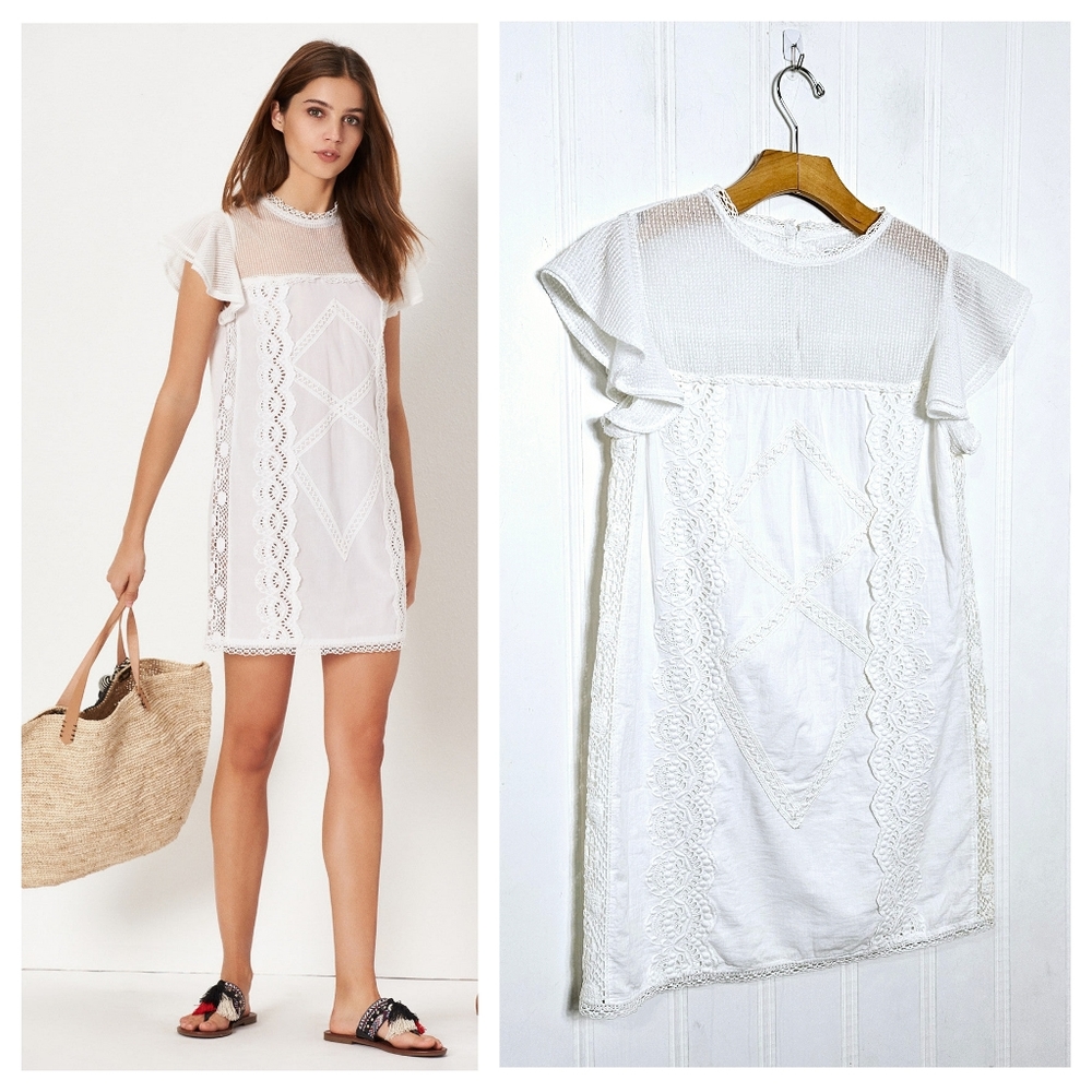 Tularosa Mini Dress S Clayton Eyelet Lace Scalloped Boho Cottagecore Cream Shift